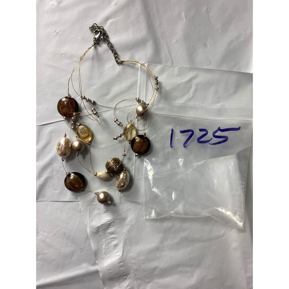 Layered Beaded Necklace Silver Tone‎ Brown Gold Tone Statement